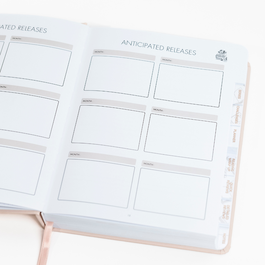 Undated Reading Journal with 'Anticipated Releases' Layout on a white background