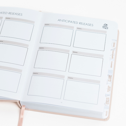 Undated Reading Journal with 'Anticipated Releases' Layout on a white background
