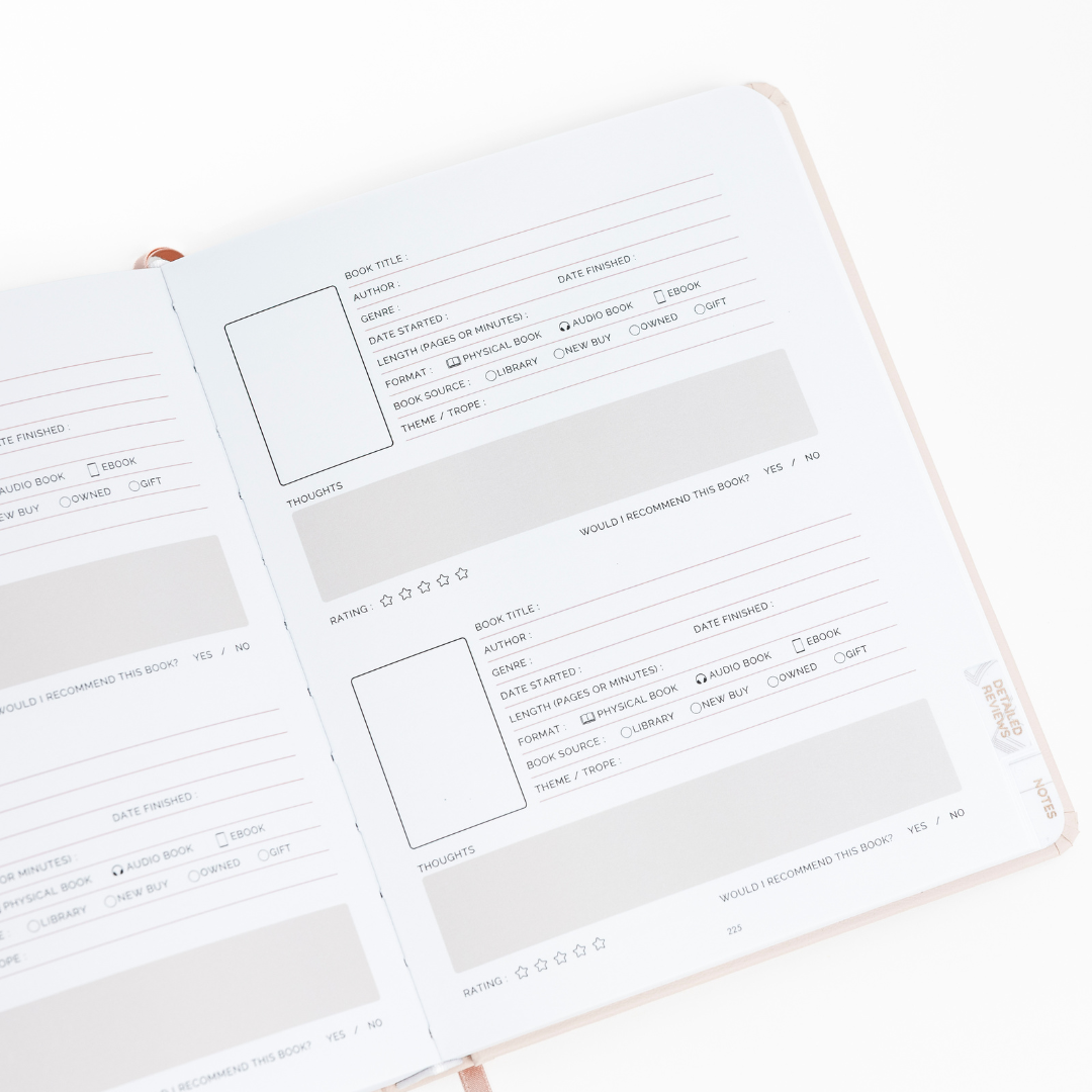 Undated Reading Journal Quick Review page layout on white background