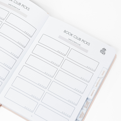 Undated Reading Journal with 'Book Club Picks' layout on a white background