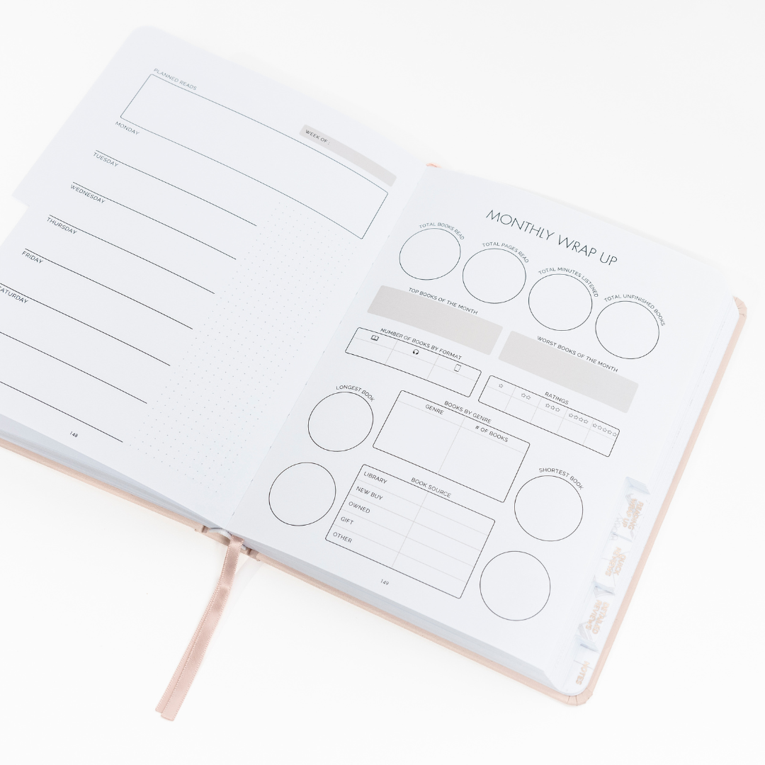 Undated weekly page and Monthly wrap up page on white background